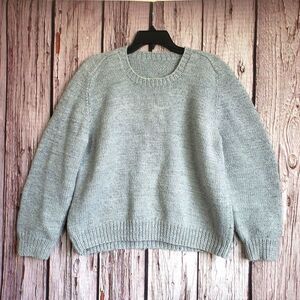 Large Wool Knitted Sweater Mens Light Blue Crew Pullover Unbranded Herringbone